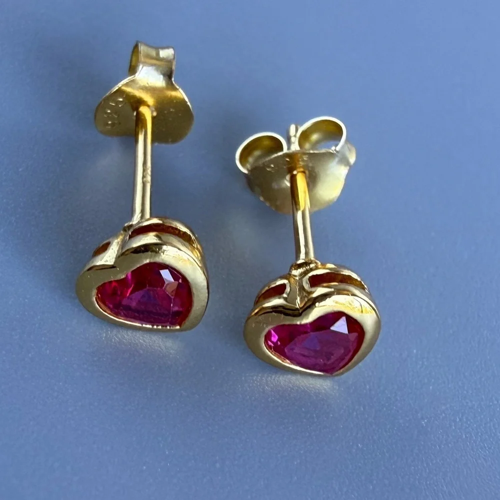 14K Gold Vermeil Heart Stud Earrings | Semi-Precious